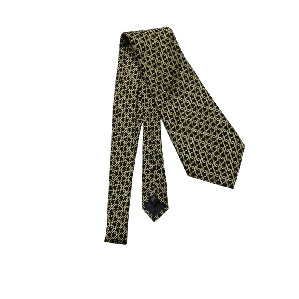 Polo By Ralph Lauren Tie Mens One Size Black Geometric Silk Woven Handmade